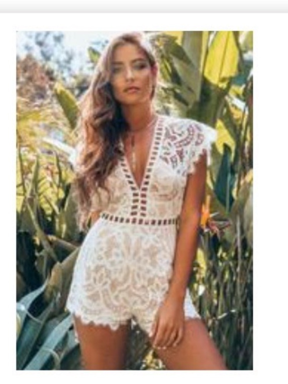 Life Clothing Co. White Lace V-Neck Romper with Nude Lining